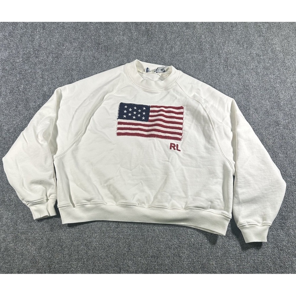 Polo Ralph Lauren Women's XS White USA Flag Sweater Cropped L/S
